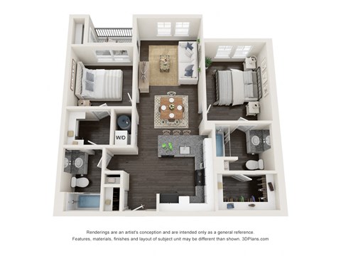 Floor plan for 2 beds, 2 baths, 900 sqft